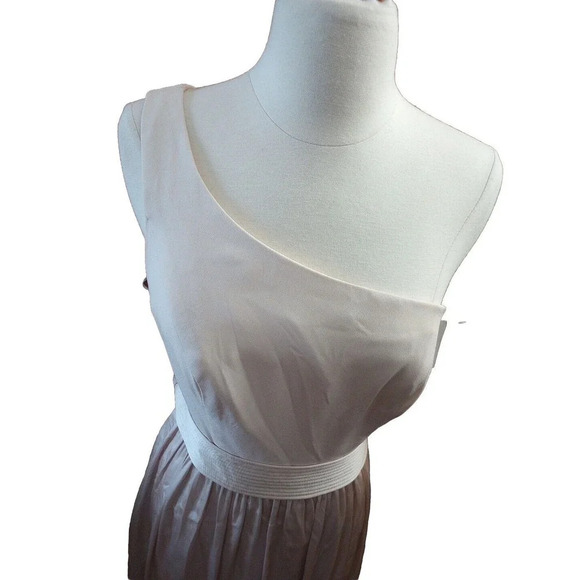 White By Vera Wang Gown One Shoulder Champagne Sz 10 Wedding Formal Dress - Picture 5 of 16